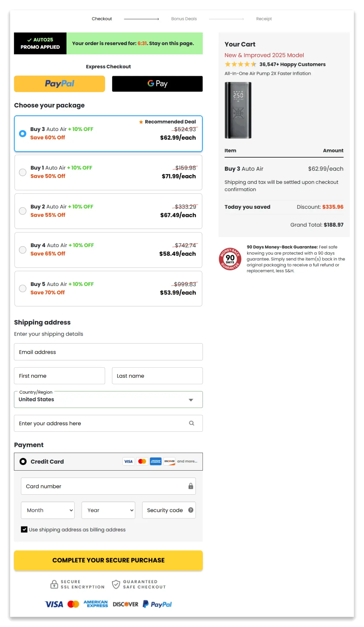 Auto Air Pump checkout page